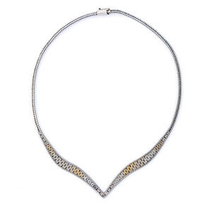 Vintage FMC Sterling Silver 925 Two Tone V-Link Collar Necklace 17”